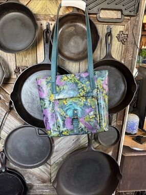 Patricia Nash Floral Multicolor Tote with Teal Straps